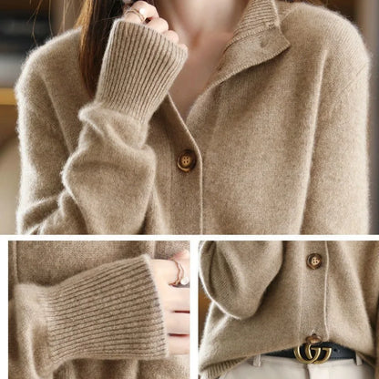 Mara - Damen kaschmir Strickcardigan mit Knopfleiste