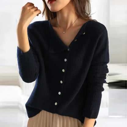 Elena - Damen wollen Strickcardigan mit V-Ausschnitt und Knöpfen
