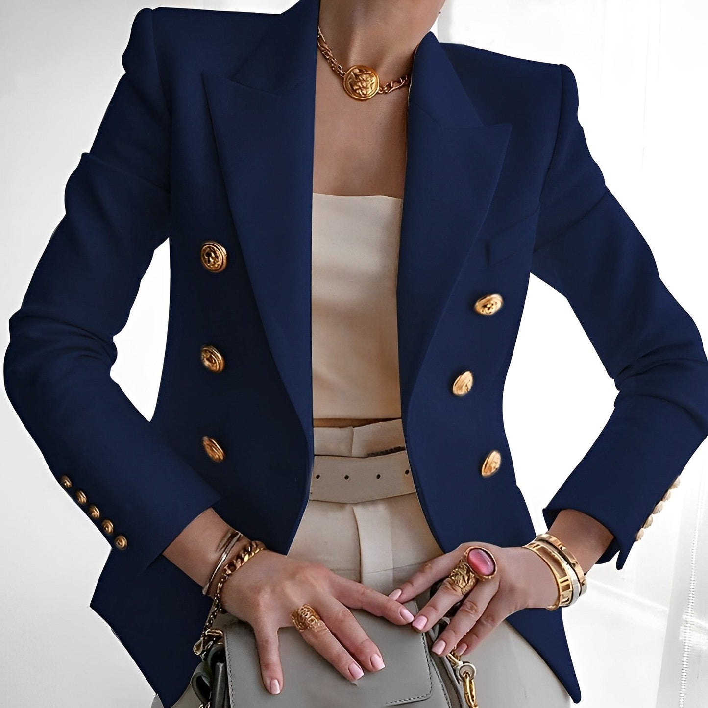 Claudia - Damen Blazer mit Doppelreiher und goldenen Knöpfen