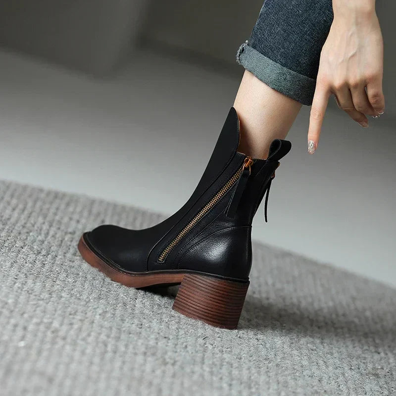 Lena – Lederstiefeletten mit Blockabsatz Damen