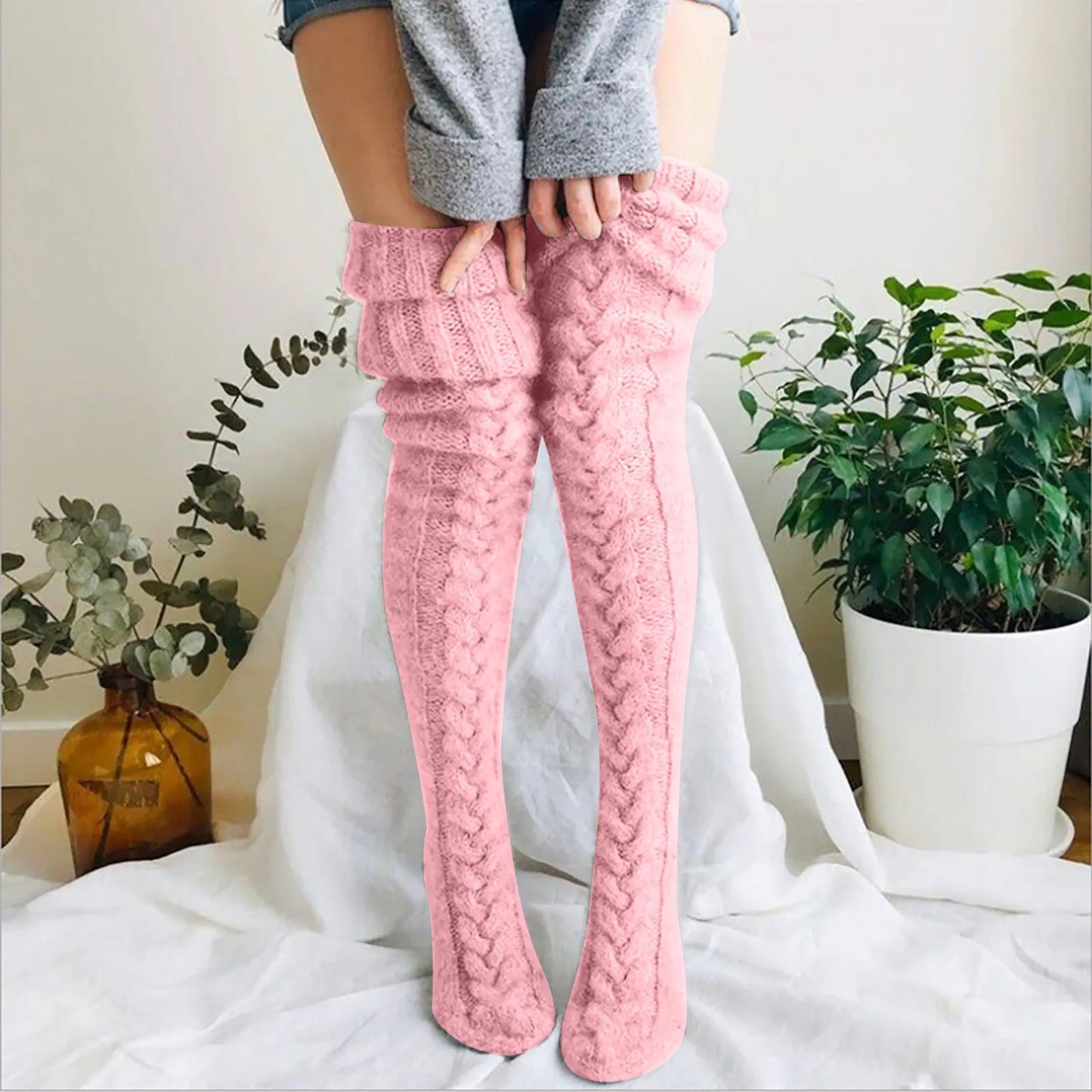 Isabella – Strick-Overknee-Socken mit Zopfmuster für Damen