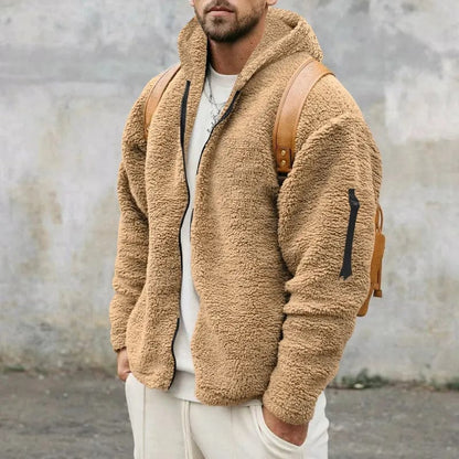 Jonas - Herren winter Teddyjacke mit Kapuze Reißverschluss