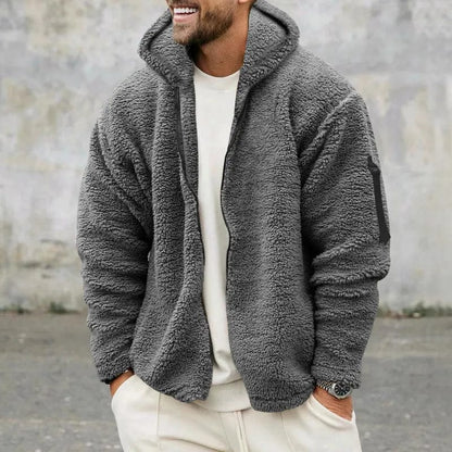 Jonas - Herren winter Teddyjacke mit Kapuze Reißverschluss