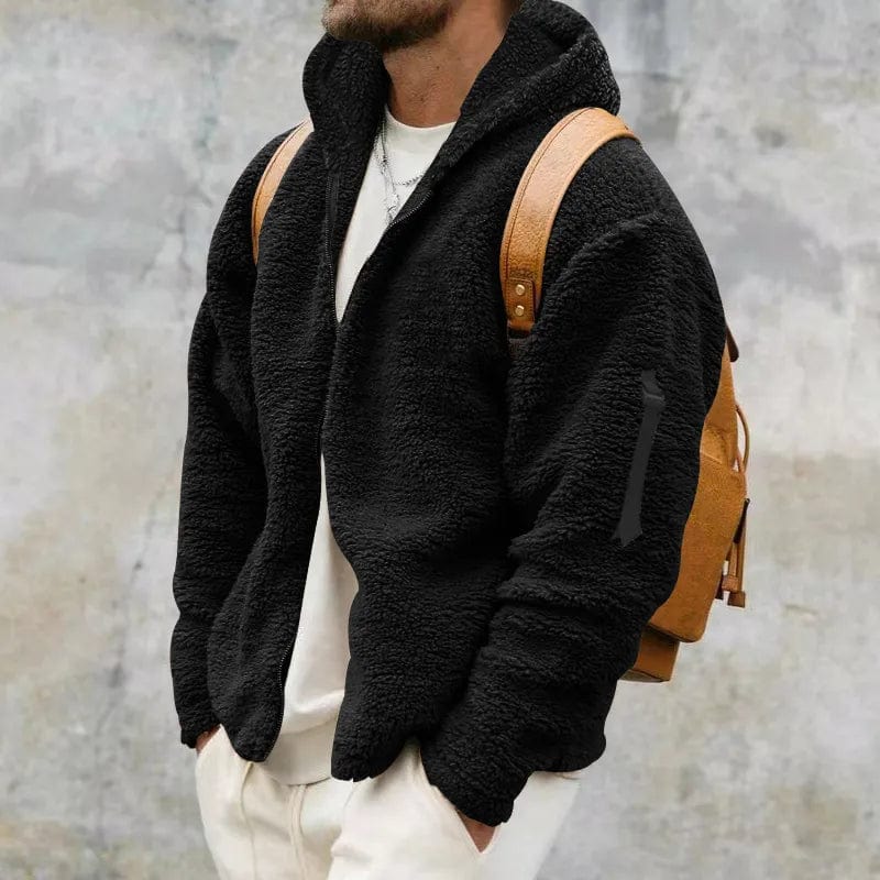 Jonas - Herren winter Teddyjacke mit Kapuze Reißverschluss