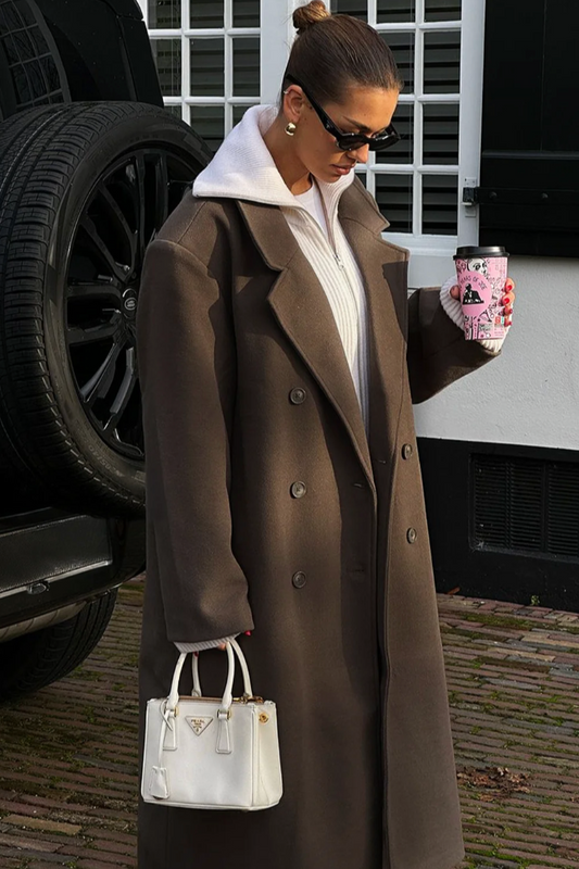 Elena – Damen Mantel Oversize Doppelreiher mit Reverskragen