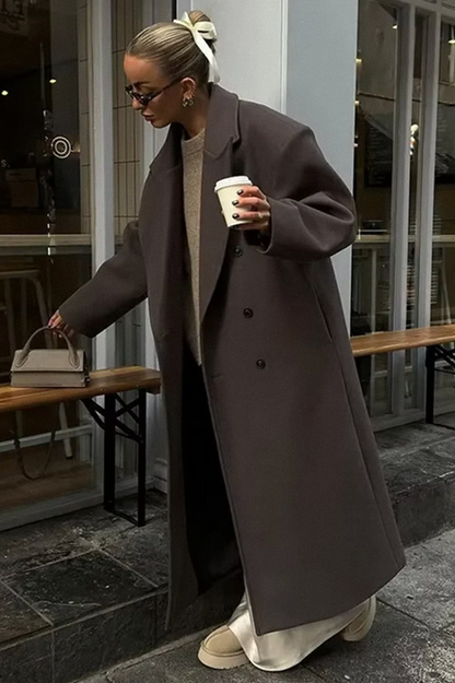 Elena – Damen Mantel Oversize Doppelreiher mit Reverskragen