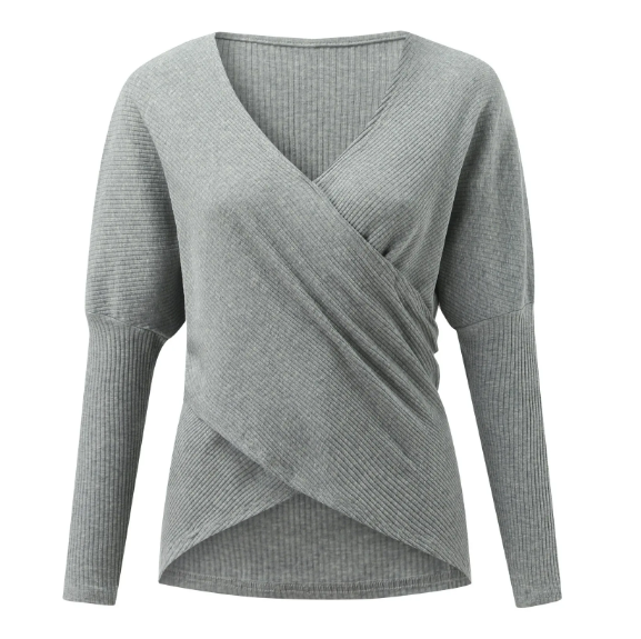 Janine - Damen Strickpullover mit Wickeloptik und V-Ausschnitt