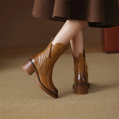 Lena – Lederstiefeletten mit Blockabsatz Damen