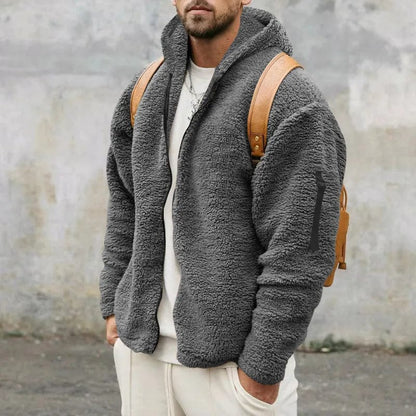 Jonas - Herren winter Teddyjacke mit Kapuze Reißverschluss