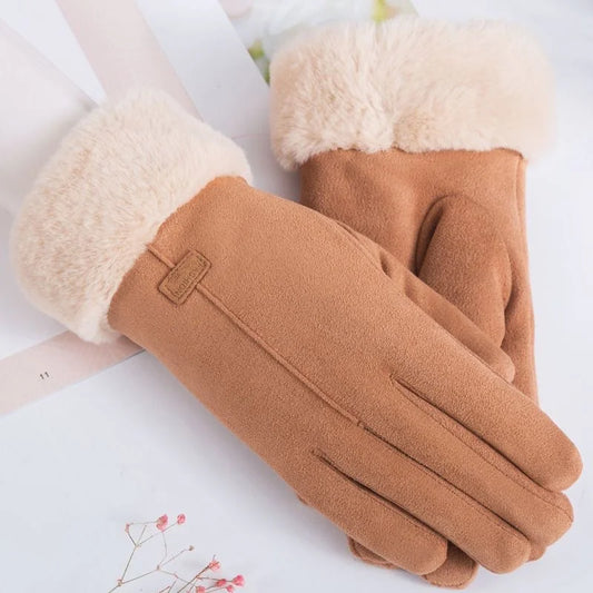 Clara – Wildleder-Handschuhe mit Kunstfellmanschette für Damen