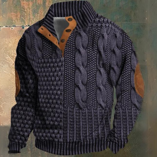 Elias – Strukturierter Zopfstrickpullover mit Knopfleiste Herren