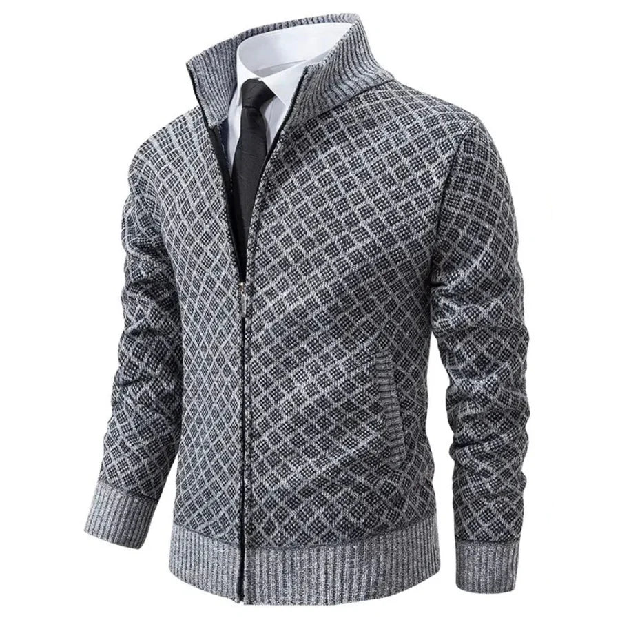 Adam – Strukturierter Strick-Cardigan mit Stehkragen im eleganten Herren-Look