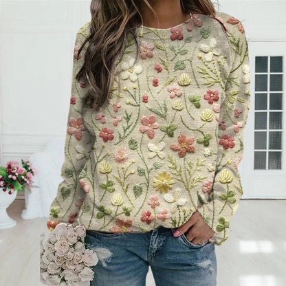 Hanna – Damen Strickpullover mit Blumenstickerei