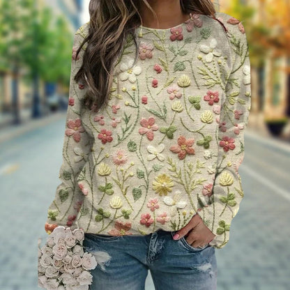 Hanna – Damen Strickpullover mit Blumenstickerei