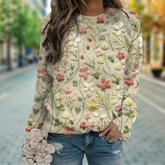 Hanna – Damen Strickpullover mit Blumenstickerei
