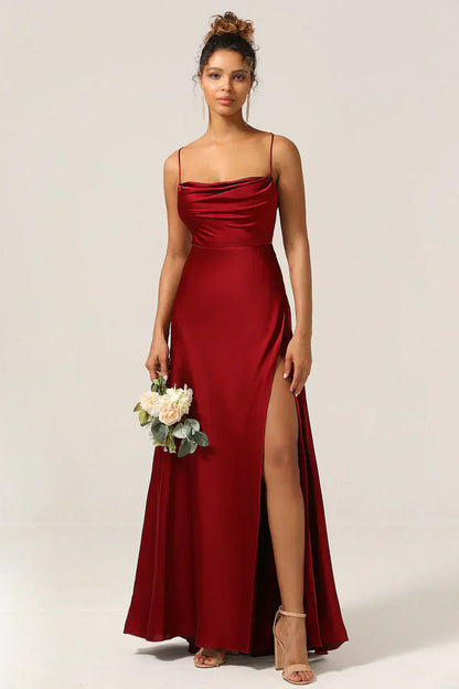 Valentina – Satin-Abendkleid Damen mit Schlitz und feinen Trägern
