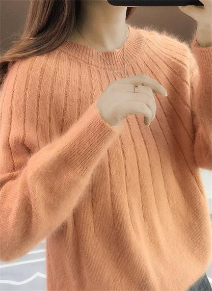 Alina – Damen Strickpullover weich Oversize Langarm Rundhals