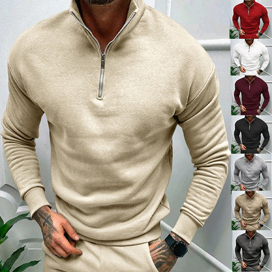 Leon - Herrenpullover mit Stehkragen und halbem Reißverschluss