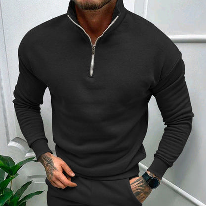 Leon - Herrenpullover mit Stehkragen und halbem Reißverschluss