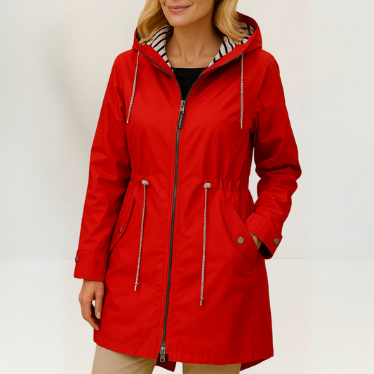 Isaline - Damen Regenmantel mit Kapuze und Taillenzug