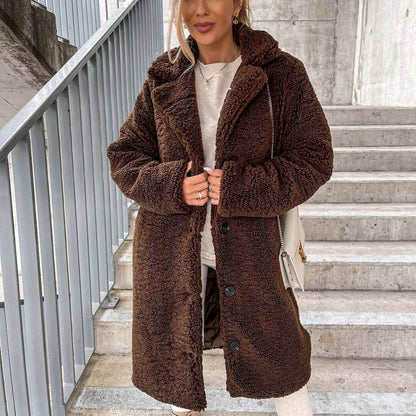 Leonie - Teddy-Mantel Damen langarm Knopfleiste Winter warm elegant