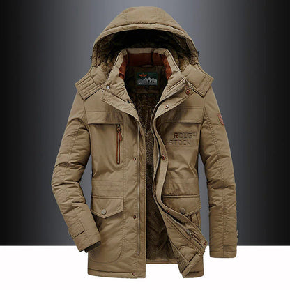 Adrian – Herren Winterjacke blau mit Kapuze und warmem Innenfutter