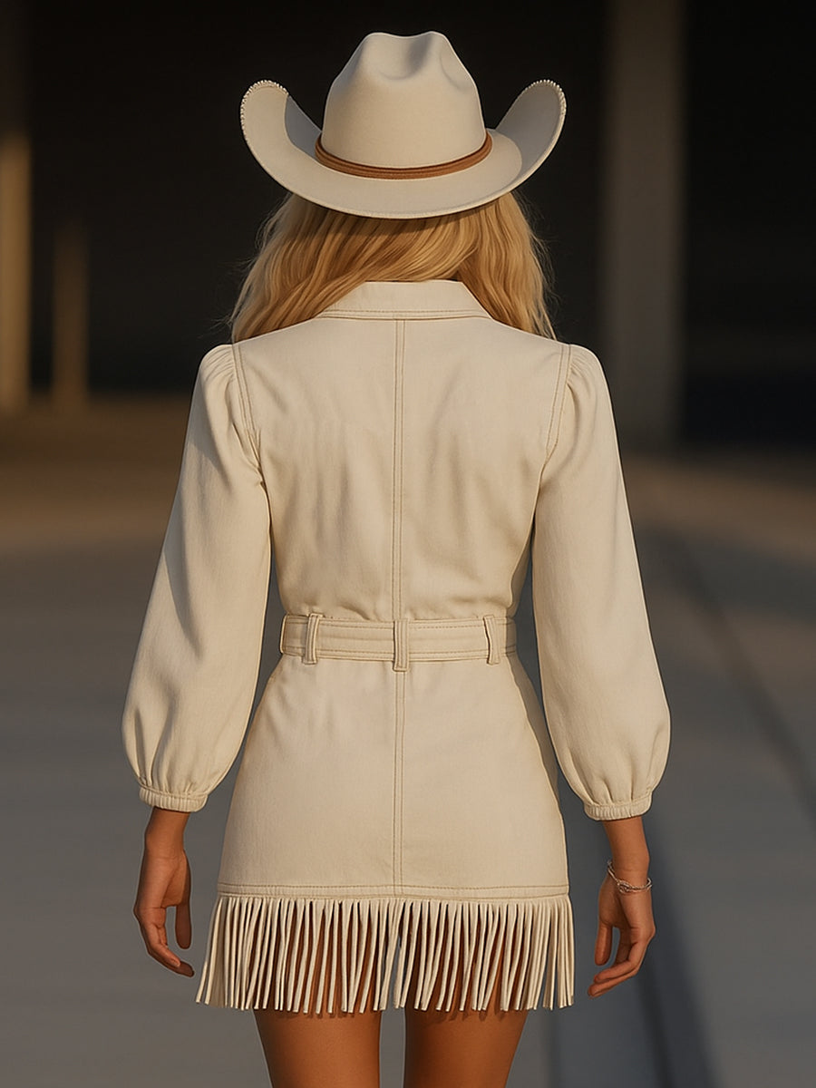 Eliza – Tief ausgeschnittener Denim-Fringe Playsuit für Damen