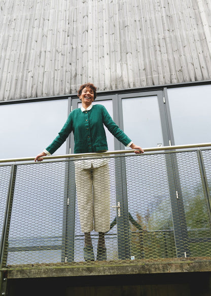 Kragenlose Leinenjacke in Smaragdgrün