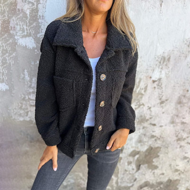 Lina - Damen Jacke warm kuschelig mit Knopfleiste