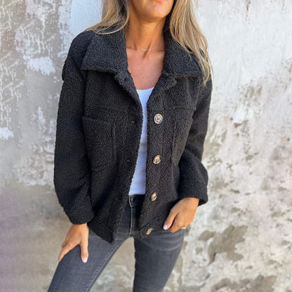 Lina - Damen Jacke warm kuschelig mit Knopfleiste