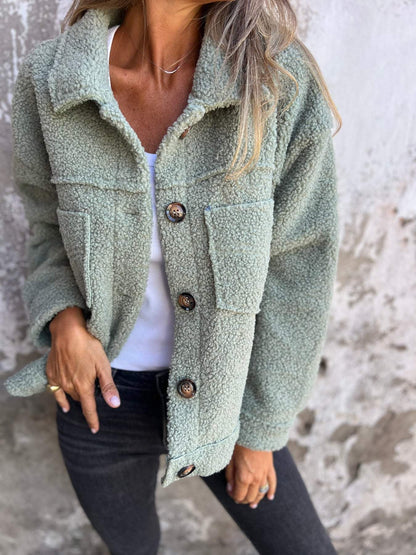 Lina - Damen Jacke warm kuschelig mit Knopfleiste