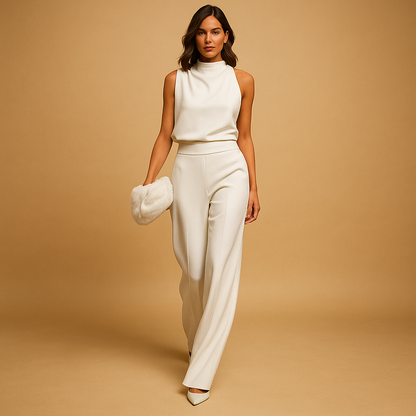 Serena - Damen Jumpsuit mit hohem Kragen und weitem Bein
