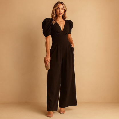 Adriana - Damen Jumpsuit mit Puffärmeln und weitem Bein
