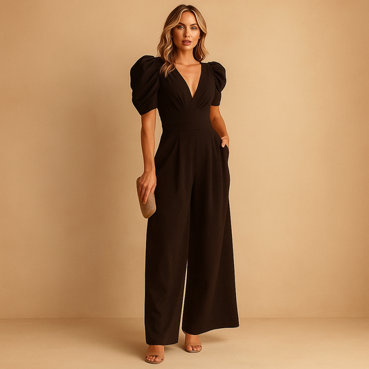 Adriana - Damen Jumpsuit mit Puffärmeln und weitem Bein