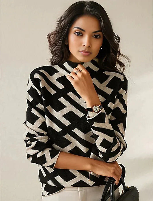 Lina - Damen Pullover mit Stehkragen und Print