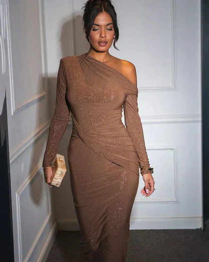 Isabella – Elegantes One-Shoulder Pailletten Maxikleid für Damen