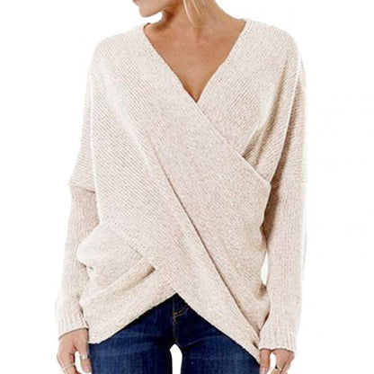 Janine - Damen Strickpullover mit Wickeloptik und V-Ausschnitt