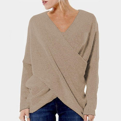 Janine - Damen Strickpullover mit Wickeloptik und V-Ausschnitt