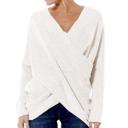 Janine - Damen Strickpullover mit Wickeloptik und V-Ausschnitt