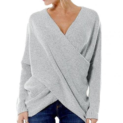 Janine - Damen Strickpullover mit Wickeloptik und V-Ausschnitt