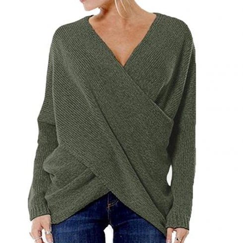 Janine - Damen Strickpullover mit Wickeloptik und V-Ausschnitt